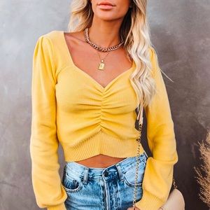 Vici Aimee Ruched Crop Knit Sweater Top